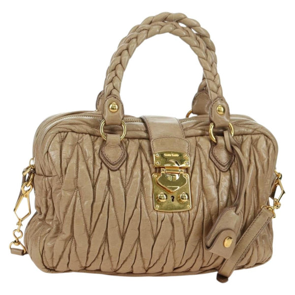 Miu Miu Matelasse Hand Bag Leather 2way Beige Gold Auth 177667V