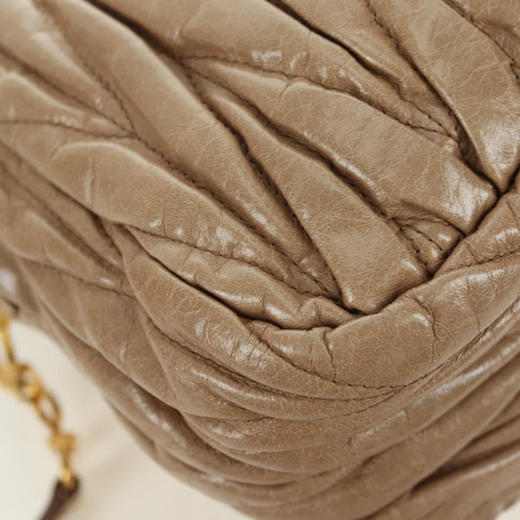 Miu Miu Matelasse Hand Bag Leather 2way Beige Gold Auth 177667V