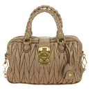 Miu Miu Matelasse Hand Bag Leather 2way Beige Gold Auth 177667V-13