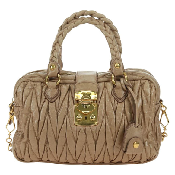 Miu Miu Matelasse Hand Bag Leather 2way Beige Gold Auth 177667V
