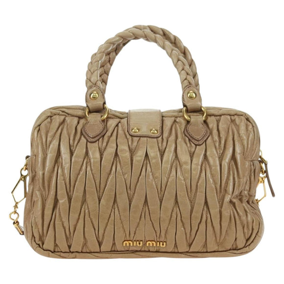 Miu Miu Matelasse Hand Bag Leather 2way Beige Gold Auth 177667V