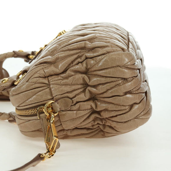 Miu Miu Matelasse Hand Bag Leather 2way Beige Gold Auth 177667V