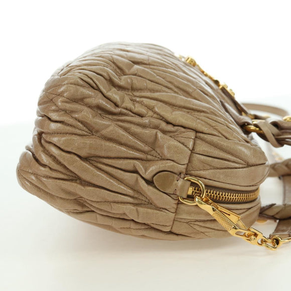 Miu Miu Matelasse Hand Bag Leather 2way Beige Gold Auth 177667V