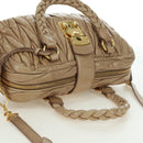 Miu Miu Matelasse Hand Bag Leather 2way Beige Gold Auth 177667V-6