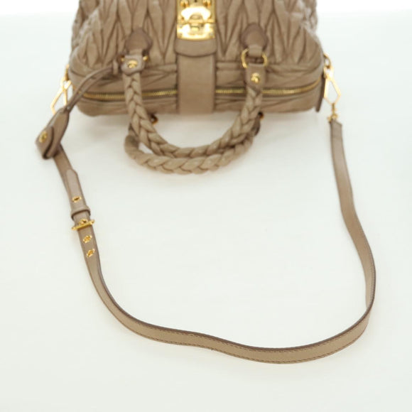 Miu Miu Matelasse Hand Bag Leather 2way Beige Gold Auth 177667V