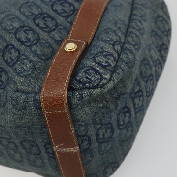 GUCCI GG Canvas Interlocking G Abbey Tote Bag Denim Blue Gold 130736 Auth 177670