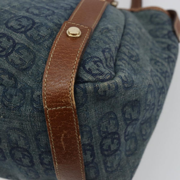 GUCCI GG Canvas Interlocking G Abbey Tote Bag Denim Blue Gold 130736 Auth 177670