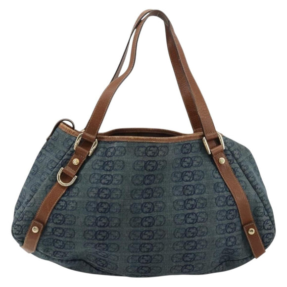 GUCCI GG Canvas Interlocking G Abbey Tote Bag Denim Blue Gold 130736 Auth 177670