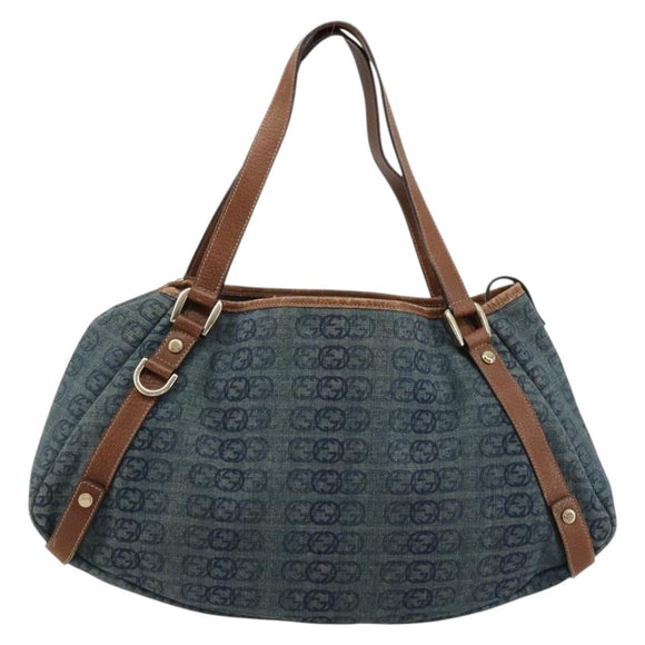 GUCCI GG Canvas Interlocking G Abbey Tote Bag Denim Blue Gold 130736 Auth 177670