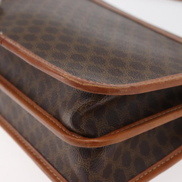 CELINE Macadam Canvas Shoulder Bag PVC Leather Brown Gold Auth 177673A