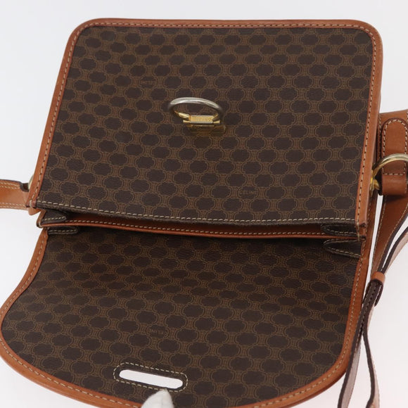 CELINE Macadam Canvas Shoulder Bag PVC Leather Brown Gold Auth 177673A