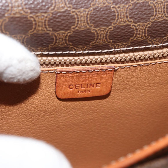 CELINE Macadam Canvas Shoulder Bag PVC Leather Brown Gold Auth 177673A