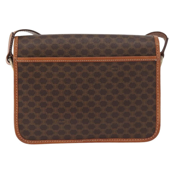 CELINE Macadam Canvas Shoulder Bag PVC Leather Brown Gold Auth 177673A