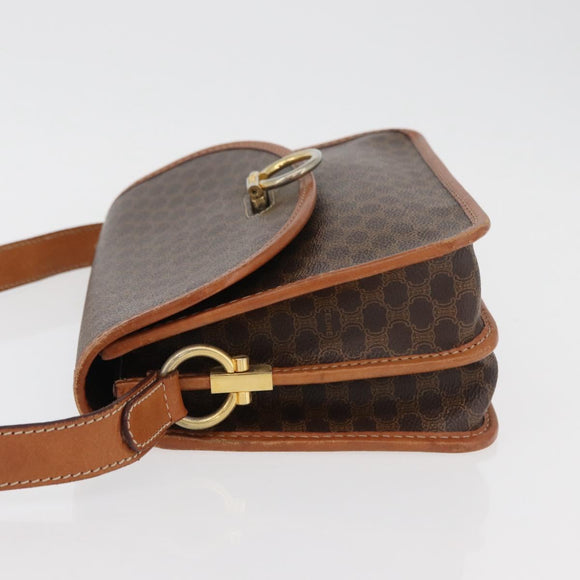 CELINE Macadam Canvas Shoulder Bag PVC Leather Brown Gold Auth 177673A