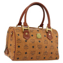 MCM Logogram Vicetos Boston Bag PVC Brown Gold Auth 177680-1