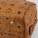 MCM Logogram Vicetos Boston Bag PVC Brown Gold Auth 177680-9