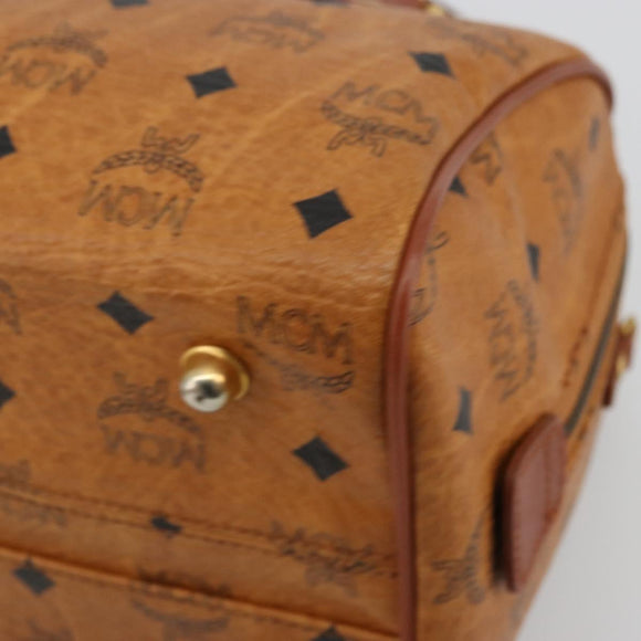 MCM Logogram Vicetos Boston Bag PVC Brown Gold Auth 177680