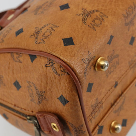 MCM Logogram Vicetos Boston Bag PVC Brown Gold Auth 177680