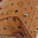 MCM Logogram Vicetos Boston Bag PVC Brown Gold Auth 177680-16