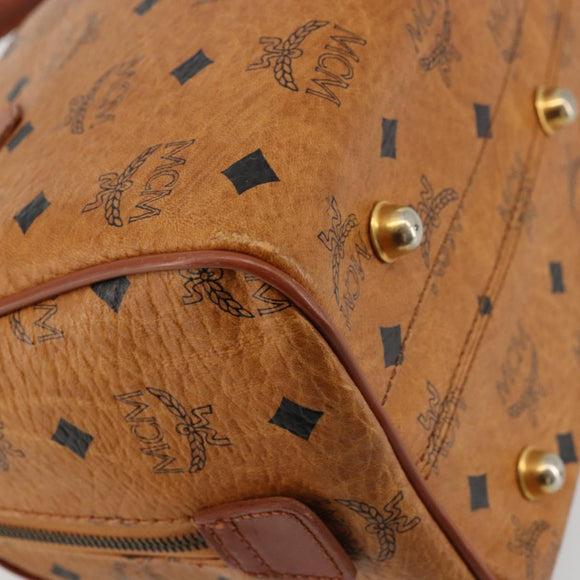 MCM Logogram Vicetos Boston Bag PVC Brown Gold Auth 177680