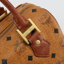 MCM Logogram Vicetos Boston Bag PVC Brown Gold Auth 177680-10