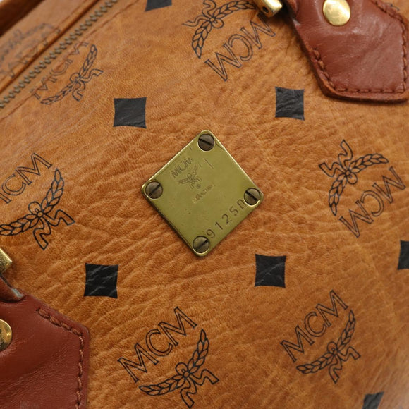 MCM Logogram Vicetos Boston Bag PVC Brown Gold Auth 177680