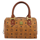MCM Logogram Vicetos Boston Bag PVC Brown Gold Auth 177680-13