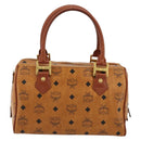 MCM Logogram Vicetos Boston Bag PVC Brown Gold Auth 177680-2
