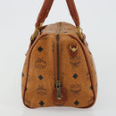 MCM Logogram Vicetos Boston Bag PVC Brown Gold Auth 177680-3