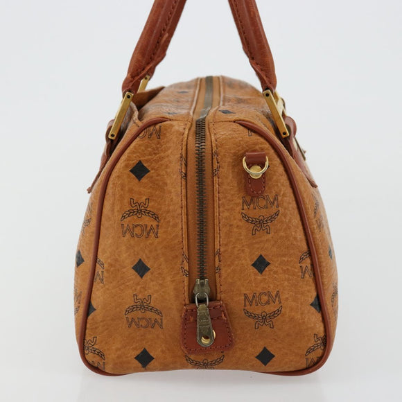 MCM Logogram Vicetos Boston Bag PVC Brown Gold Auth 177680
