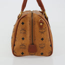 MCM Logogram Vicetos Boston Bag PVC Brown Gold Auth 177680-4