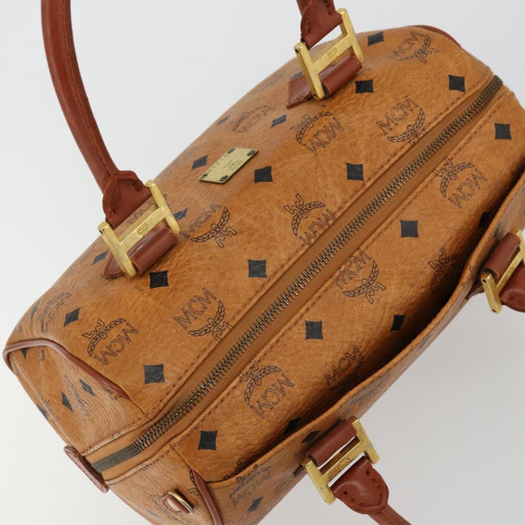 MCM Logogram Vicetos Boston Bag PVC Brown Gold Auth 177680