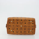 MCM Logogram Vicetos Boston Bag PVC Brown Gold Auth 177680-5