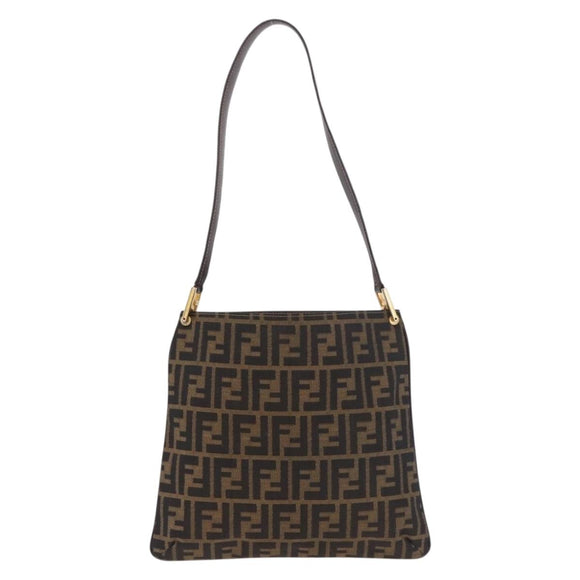 FENDI Zucca Canvas Mamma Baguette Shoulder Bag Brown Black Auth 177684A