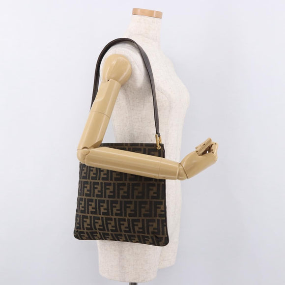 FENDI Zucca Canvas Mamma Baguette Shoulder Bag Brown Black Auth 177684A