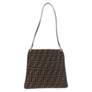 FENDI Zucca Canvas Mamma Baguette Shoulder Bag Brown Black Auth 177684A-2
