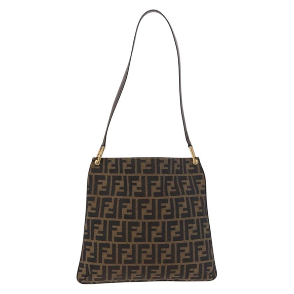 FENDI Zucca Canvas Mamma Baguette Shoulder Bag Brown Black Auth 177684A