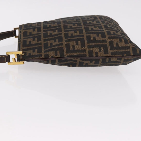 FENDI Zucca Canvas Mamma Baguette Shoulder Bag Brown Black Auth 177684A