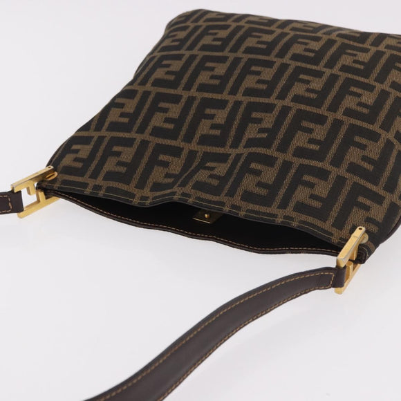 FENDI Zucca Canvas Mamma Baguette Shoulder Bag Brown Black Auth 177684A