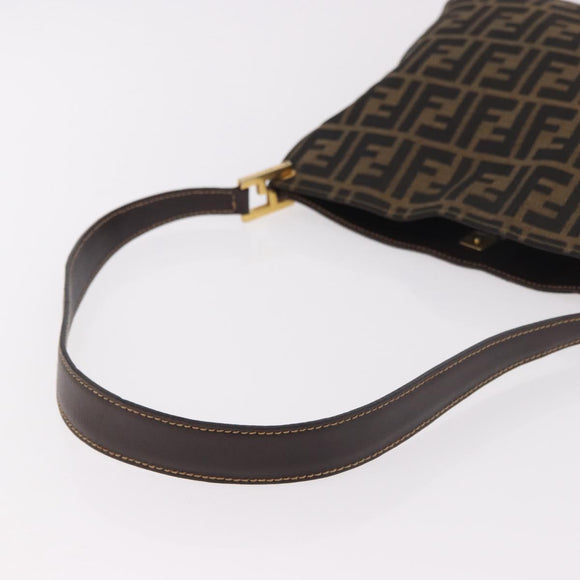 FENDI Zucca Canvas Mamma Baguette Shoulder Bag Brown Black Auth 177684A