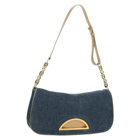 Christian Dior Maris Pearl Shoulder Bag Denim Navy Gold Auth 177688V