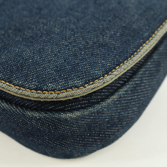Christian Dior Maris Pearl Shoulder Bag Denim Navy Gold Auth 177688V