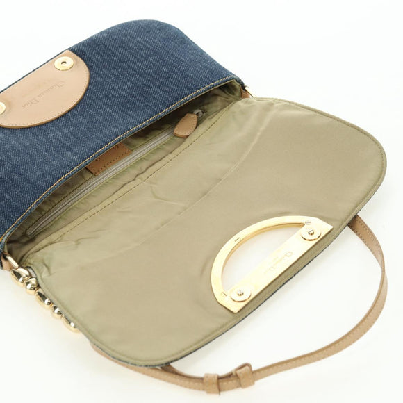 Christian Dior Maris Pearl Shoulder Bag Denim Navy Gold Auth 177688V
