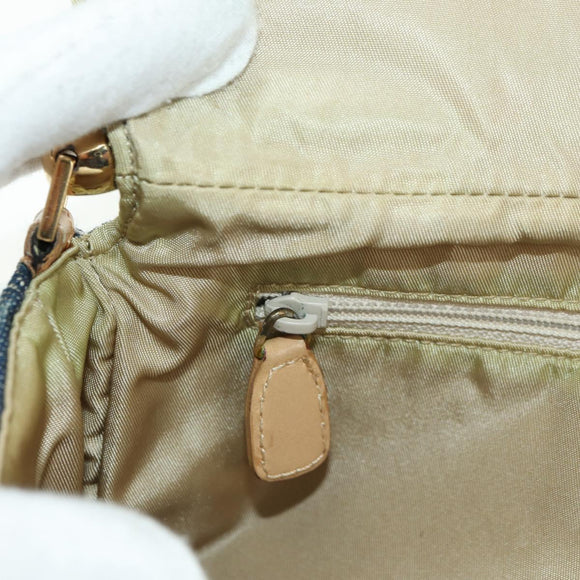 Christian Dior Maris Pearl Shoulder Bag Denim Navy Gold Auth 177688V