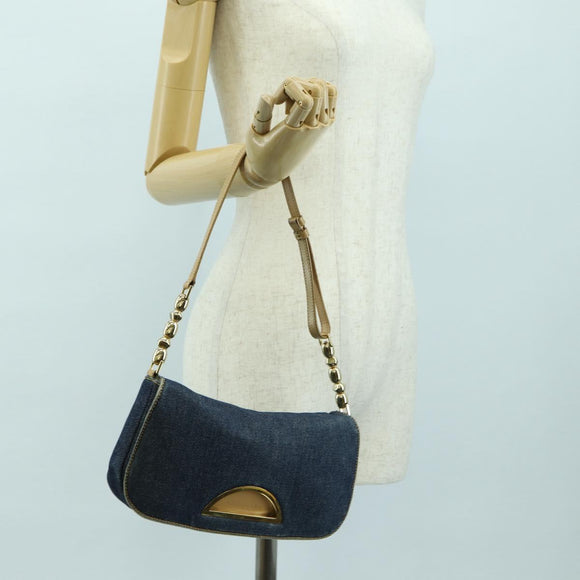 Christian Dior Maris Pearl Shoulder Bag Denim Navy Gold Auth 177688V