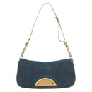 Christian Dior Maris Pearl Shoulder Bag Denim Navy Gold Auth 177688V-13