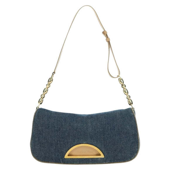 Christian Dior Maris Pearl Shoulder Bag Denim Navy Gold Auth 177688V