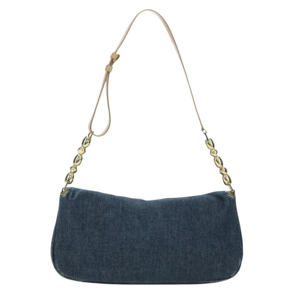 Christian Dior Maris Pearl Shoulder Bag Denim Navy Gold Auth 177688V