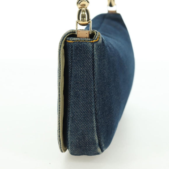 Christian Dior Maris Pearl Shoulder Bag Denim Navy Gold Auth 177688V