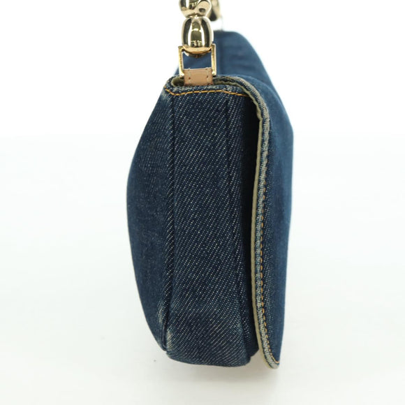 Christian Dior Maris Pearl Shoulder Bag Denim Navy Gold Auth 177688V